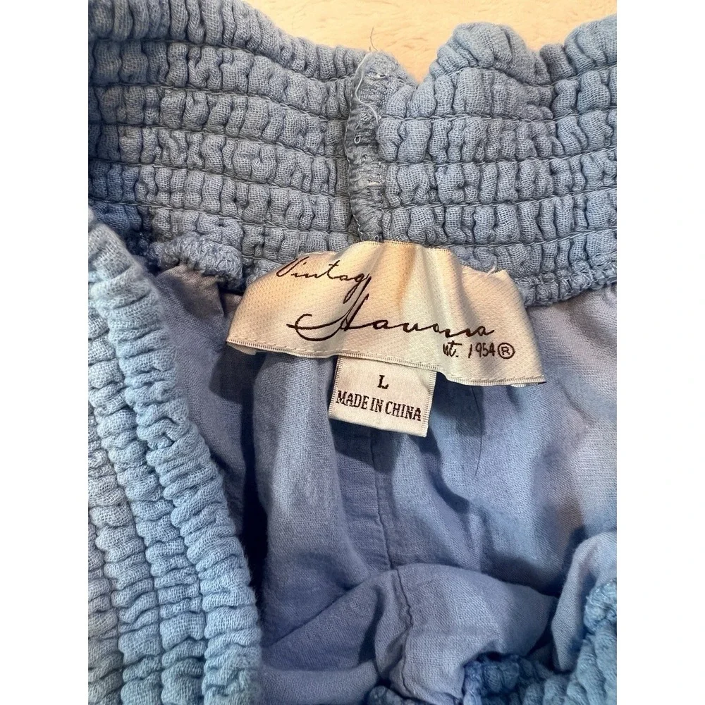 Vintage Savana Muslin Cotton Light Blue Shorts L Lightweight Soft